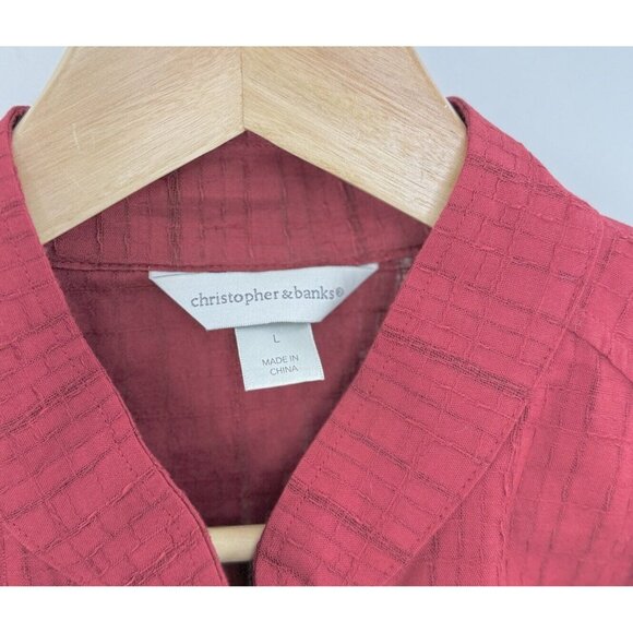 Christopher & Banks Red Texture Stitch 3/4 Sleeve Shacket Zip Front Boho Size‎ L - Picture 8 of 12